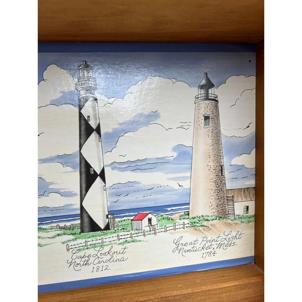 Vintage Wood Lighthouse Wall Shelf with Pegs Coastal Nautical Home Decor